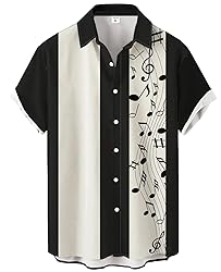 Gwnnb Music Bowling Shirts for Men Music Note Print
