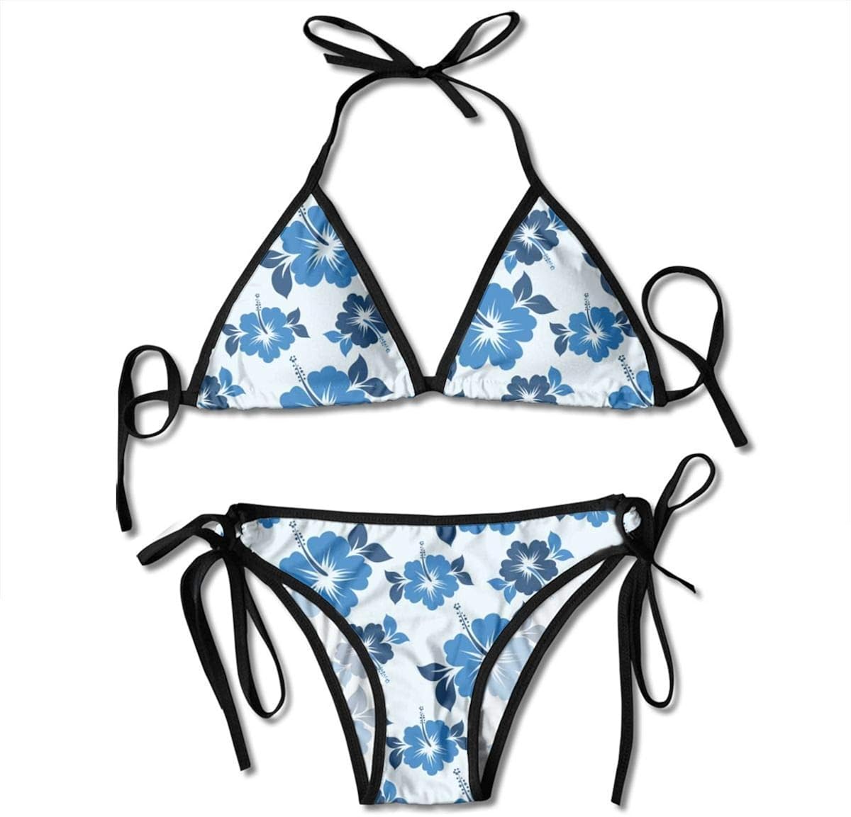 Womens Bikini Set Hawaiian Blue Flowers Pattern Summer Two Pieces