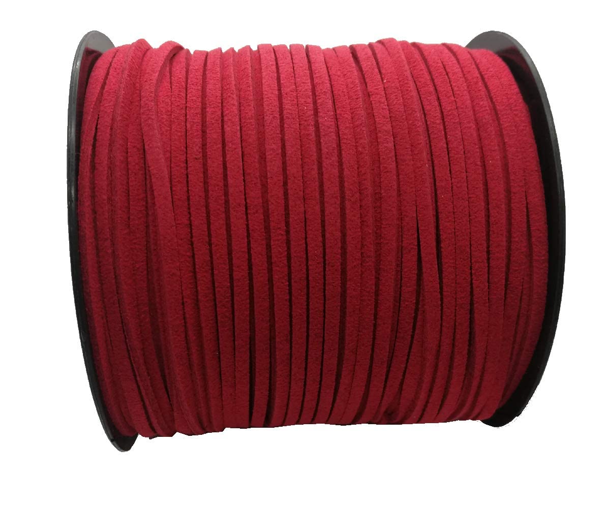 Pamir Tong Red Suede Cord for Jewelry Making - 2.6mm x 100 Yards - Faux Leather Cords Versatile Suede String for DIY Bracelets, Necklaces, Crafts,Dream Catcher Supplies,Hat &Walking Stick