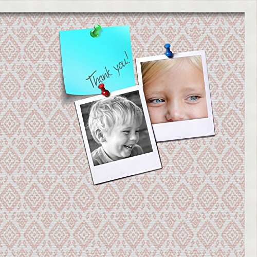 PinPix custom printed pin cork bulletin board made from canvas, Ikat Vintage Grapefruit 36x24 Inches 2 x 3 ft and framed in Satin White Frame (PinPix-1600-36x24_FRBW26074)