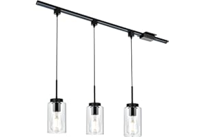 VINLUZ 3 Lights H Type Tracking Lighting Pendants, Black Ceiling Track Hanging Light Fixtures with 40 Inch Track Lighting Rail & H Track Floating Canopy Connector Hanging Fixture