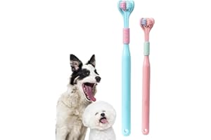 KnocKconK Three Sided Dog Toothbrush Kit, 2 Size Dog Toothbrush for Adult Puppy with Small Soft Head, Pet Teeth Deep Clean Dense Brush, Small Dog Tooth Cleaning (Blue+Pink, 2 Size Dog Toothbrush)