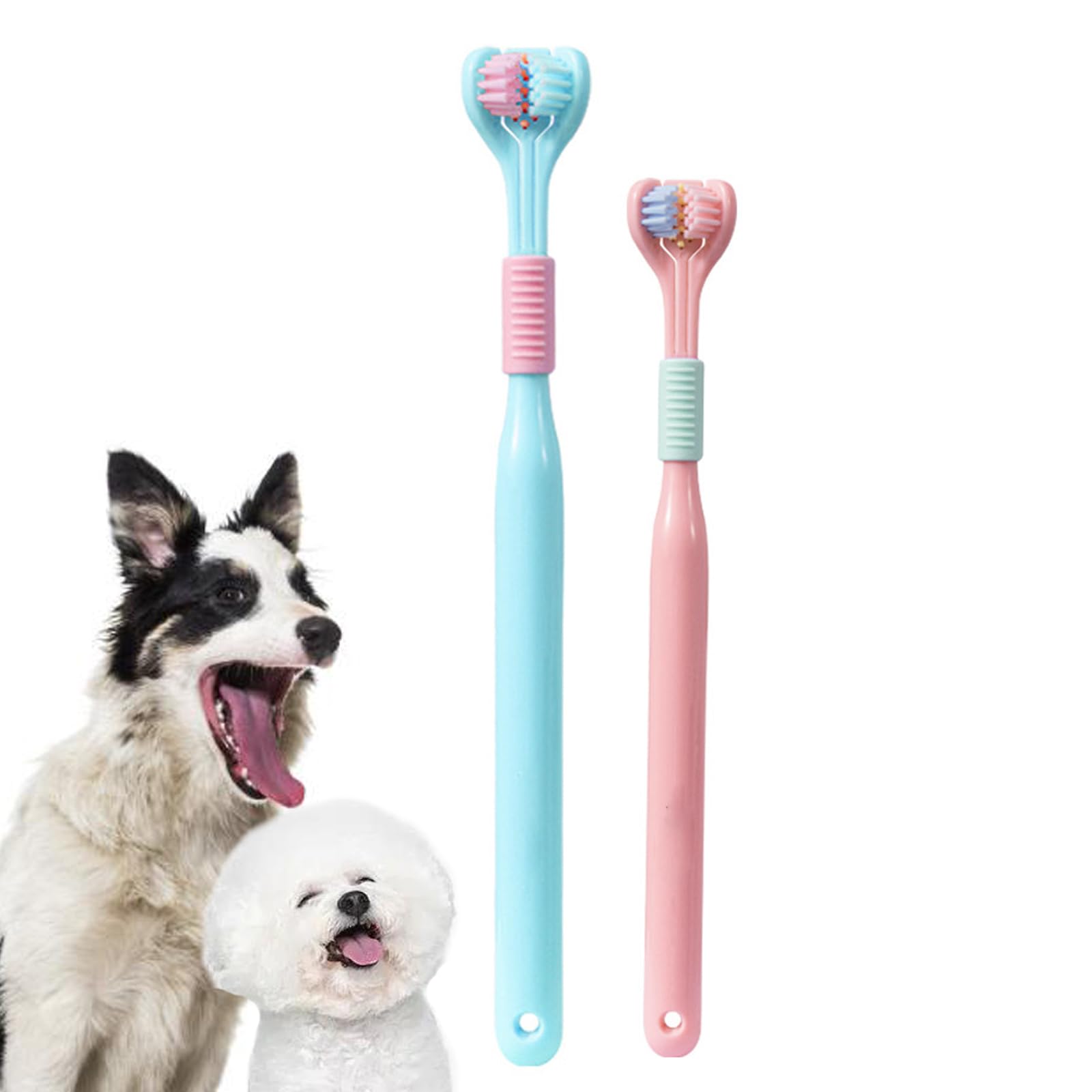 HanryDong Three Sided Dog Toothbrush Kit, 2 Size Dog Toothbrush for Adult Puppy with Small Soft Head, Pet Teeth Deep Clean Dense Brush, Safe and Effective Oral Care, Small Tooth Cleaning