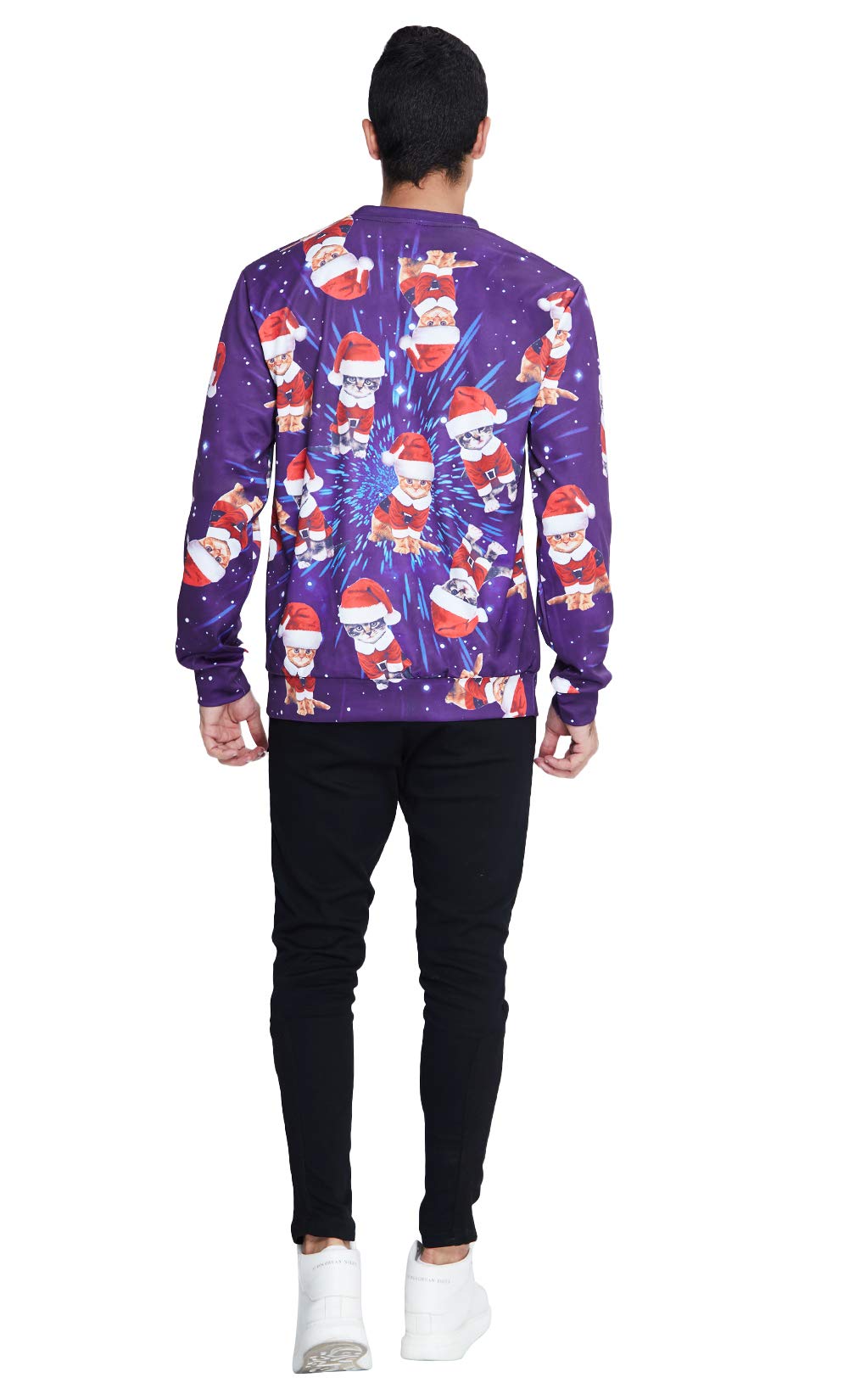 Bro Male Female Ugly Christmas Sweater 3D Pattern Cats Novelty Sweatshirt Cozy Baggy Long Sleeve O Neck Jumpers for Teens Junior Boys Girls Family Office Sweater Contest Party Large