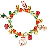 Yestop Christmas Stretch Bracelet for Women Girls, Alloy Bead Santa Snowman Tree Charm Beaded Bracelet, Christmas Jewelry Gift for Holiday Party