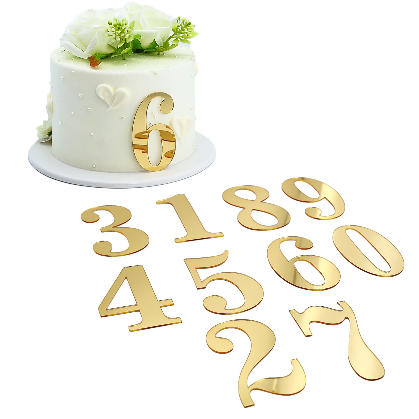 Photo 1 of 20 Pieces 0-9 Gold Mirror Acrylic Number Cake Toppers, 3.07 Inch Height, for Birthday and Anniversary Cake Decoration
