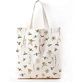 TFKFJLF Cute Bee Canvas Tote Bag for Women, Floral Daisy Bee Aesthetic Canvas Tote Bag, Gym Beach Accessories for Women, Reusable Grocery Bags Foldable