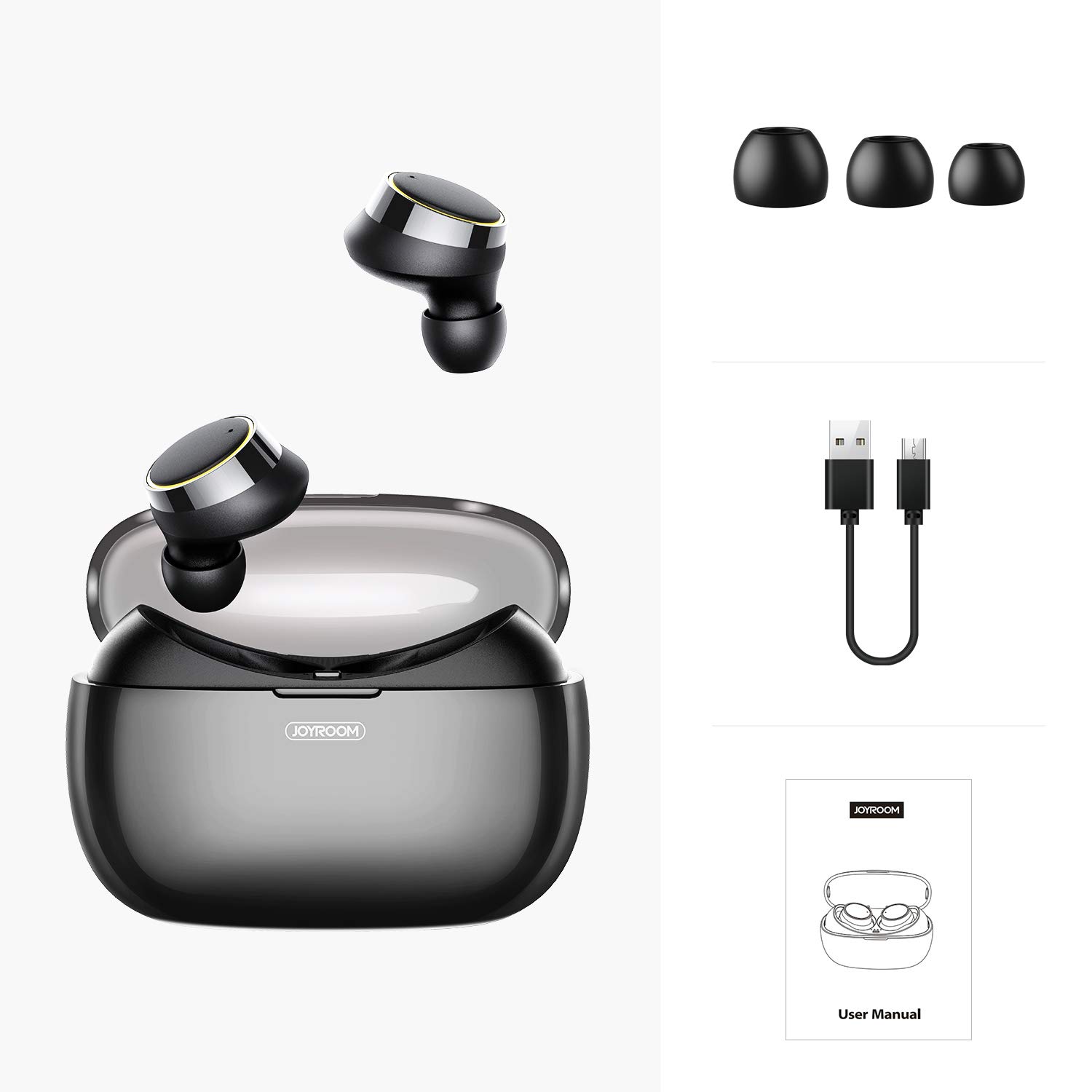 JOYROOM Truly Wireless Earbuds, 30H Playtime TWS Stereo Mini Wireless Bluetooth Headphones with Microphone, IPX5 Sweatproof, Easy Pair Earbuds with Portable Charging Case (Black)