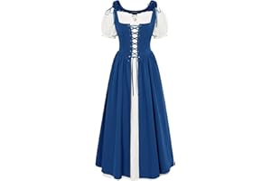 SCARLET DARKNESS Renaissance Costume Women Peasant Medieval Dress Short Sleeve Maxi Fairy Dresses with Pockets