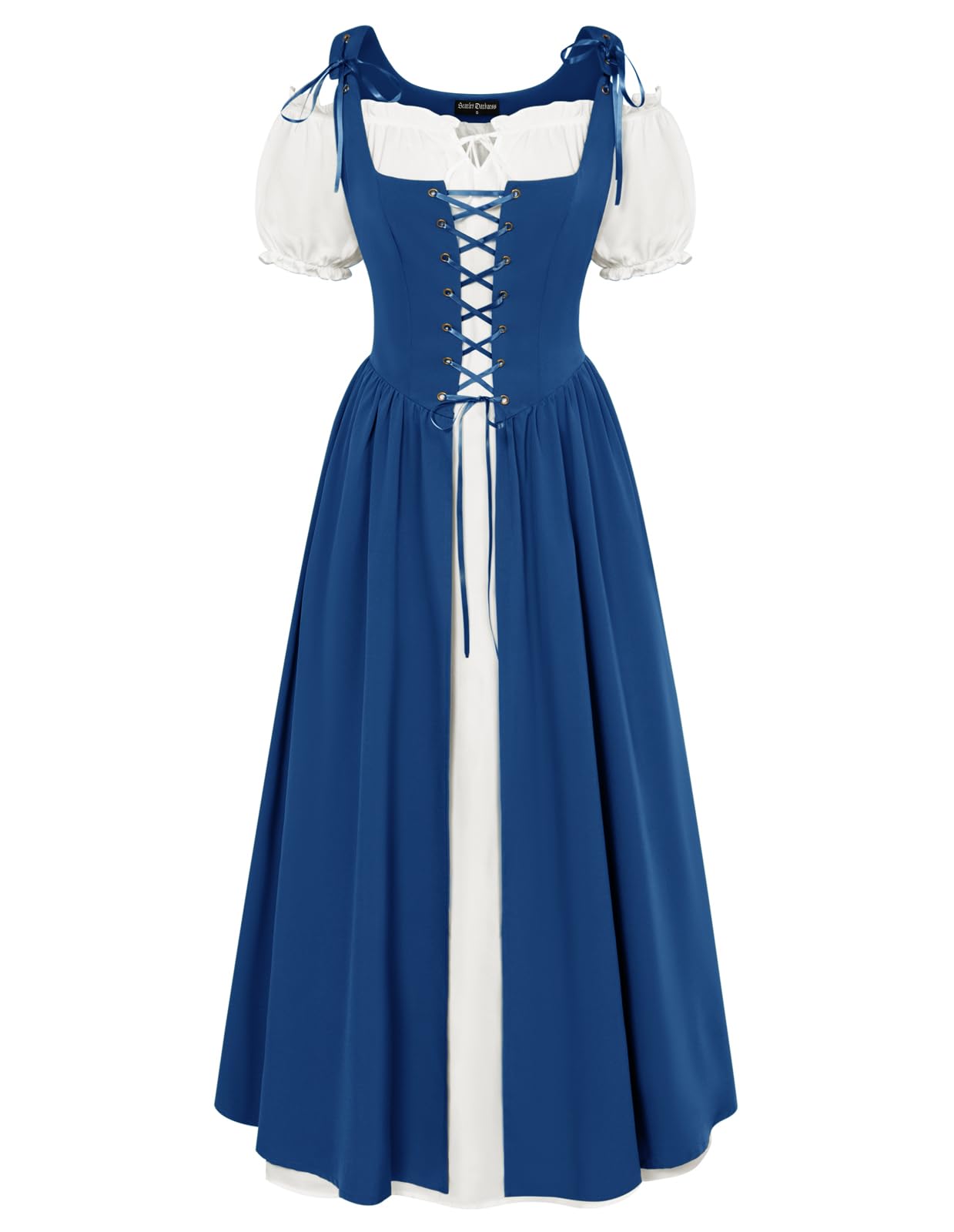 Photo 1 of Medieval Dress for Women Renaissance Fair Outfit 2025 Halloween Costume Puff Sleeve Fairy Dress Royal Blue S