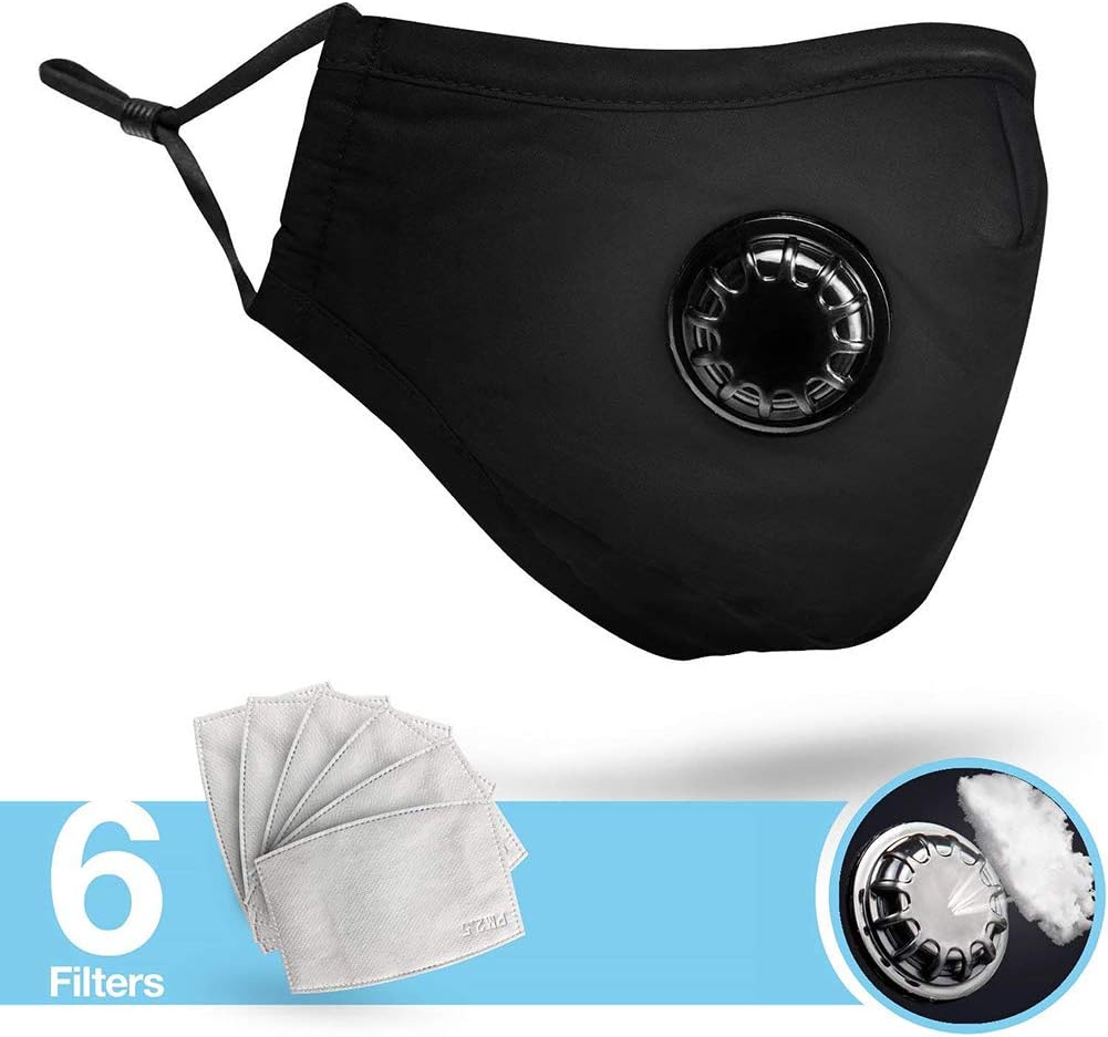 Gowsch Unisex Face Reuseable Anti Dust Mask Cycling Washable Anti-Fog Mask with 6 Pcs Filter Ergonomic Design Travel Mouth Mask