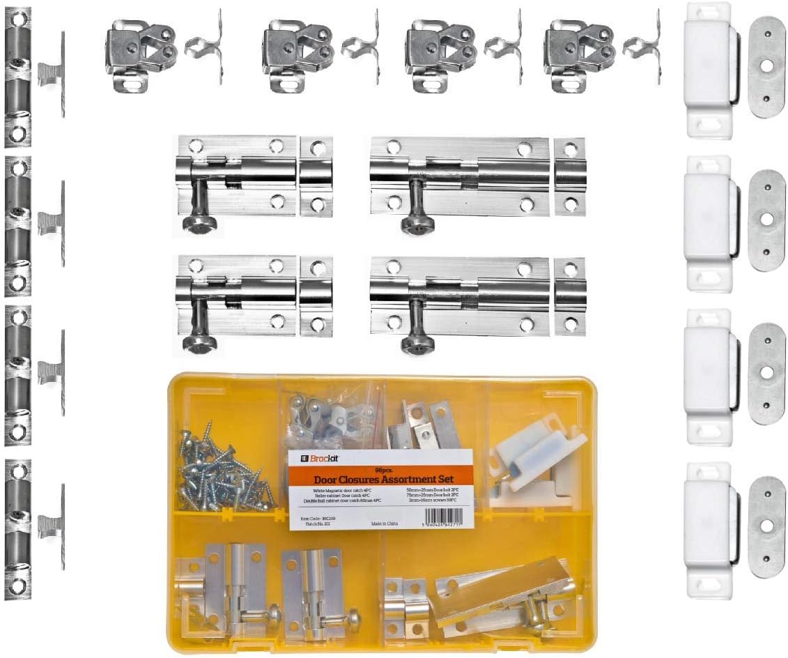 Brackit 96-Piece Door Catch & Latch Set, Complete Cabinet & Wardrobe Hardware Kit with Door Bolts, Roller Catches