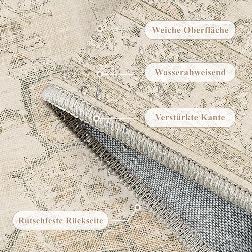 PureCozy Vintage Alfombra Salon 200x300cm Beige Habitacion Alfombras Lavable Antideslizante Grande Tapete Dormitorio Pie de Cama Sala Comedor Carpet Pelo Corto Rug