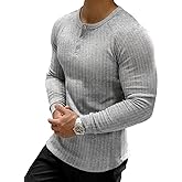 Muscle Cmdr Men's Ribbed Henley Shirt Short Sleeve Slim Fit Muscle Shirt Fitted Cotton Casual Long Sleeve