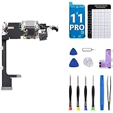 CYKJGS for iPhone 11 Pro Charging Port Replacement OEM Headphone Port | White USB Charge Dock Connector Microphone Antenna Ribbon Cable with Full Repair Kits Waterproof sticker A2160 A2215 A2217
