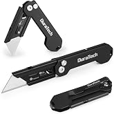 DURATECH 2-Pack Folding Utility Knife, Mini Box Cutter for Men Women | EDC Pocket Knife with Safety Axis Lock, Belt Clip, Quick-change Blade Mechanism, Full Stainless Steel Body, SK5 Sharp Blade