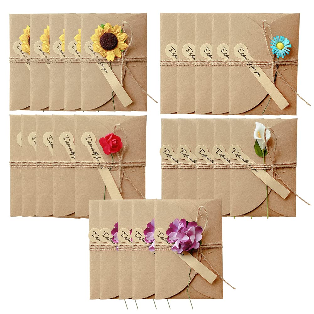 WYAN 25 Pcs Dried Flowers Decorated Postcard,DIY Dried Flowers Greeting Cards,Handmade Retro Kraft Paper Blank Cards(105 * 71mm,5 Styles)