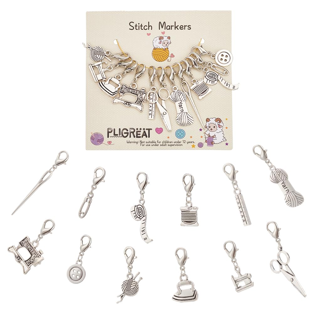 PLIGREAT 12 Pcs Cute Mini Sewing Tools Stitch Markers Knitting Locking Marker for Grandma Woman Tailor Weaving Quilting DIY Gifts Jewelry Making Accessories Crochet Markers with Lobster Claw Clasps