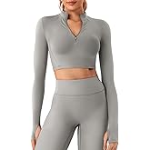 YEOREO Women Zip Up Long Sleeve Workout Crop Top Mock Neck Yoga Shirt