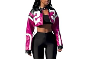 CONCINEROS Women's Faux Leather Jacket Zip Up Cropped Bomber Leather Jacket Women 2024 S-XL