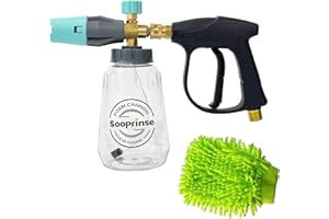 Sooprinse Short Pressure Washer Gun With Foam Cannon, High Pressure Snow Foam Lance, 1/4 Inch Quick Connector, Power Washer Blaster, Car Wash Mitt, 3000 PSI, 1 Liter