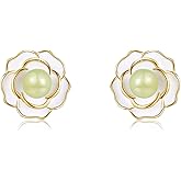 LOOYUUPEE Natural Hetian Jade Earrings for Women, Dainty Lucky Green Real Jade Flower Charm Pendant Jewelry Studs, Handmade Ear Stud Earrings for Mom Lover Her (925 Sterling Silver with Gold Plated)