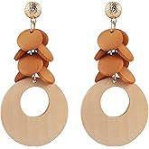 STWTR Women's Natural Wood Earrings Variety of Fashion Earrings Stainless Steel Earrings Minimalist Retro Earring Set Wooden Natural Hollow Earrings Curved