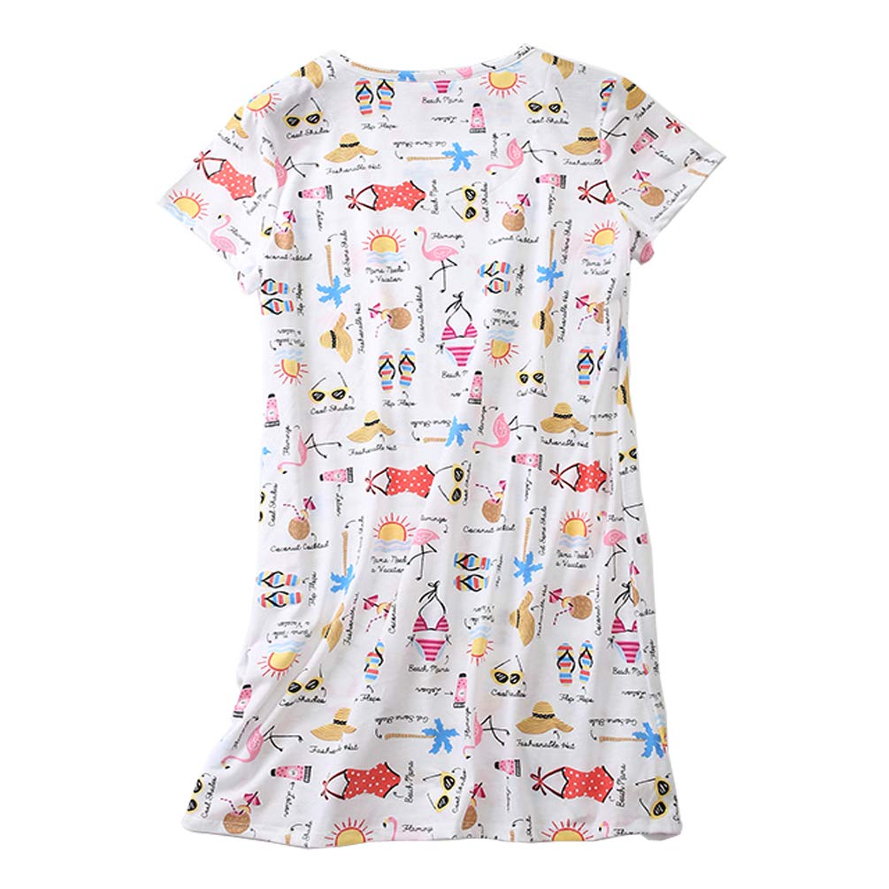 ENJOYNIGHT Womens\' Short Sleeve Nightgown Print Sleep Dress Cute Sleepwear (Medium, Flamingo)