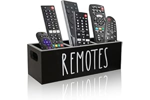 CHONIC Remote Control Holder, Farmhouse Remote Storage Caddy, Bedside TV Controller Box, Rustic Wood Media Organizer Tray for Home Bedroom Table (Black)