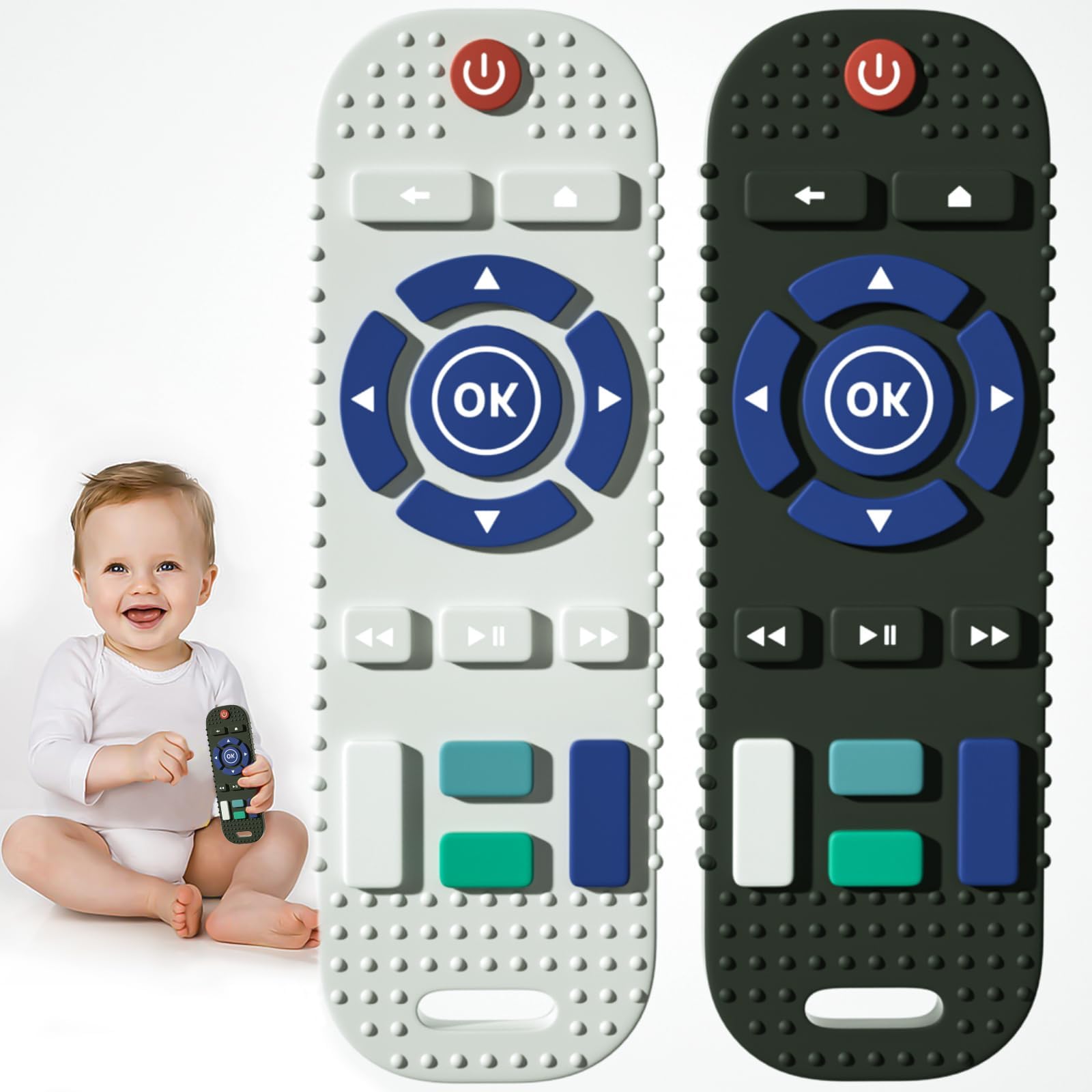 Teething Toys for Baby - Gentle Essential Silicone Babys Toys 6 to 12 Months - Interactive Fun Baby Remote Control Toy 2 Pack