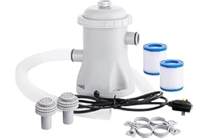 Decdeal Pool Filter Pump 330 GPH Paddling Pool Pump With 2 Pool Filter Cartridge Pool Pumps Above Ground Small Pool Filter Pump