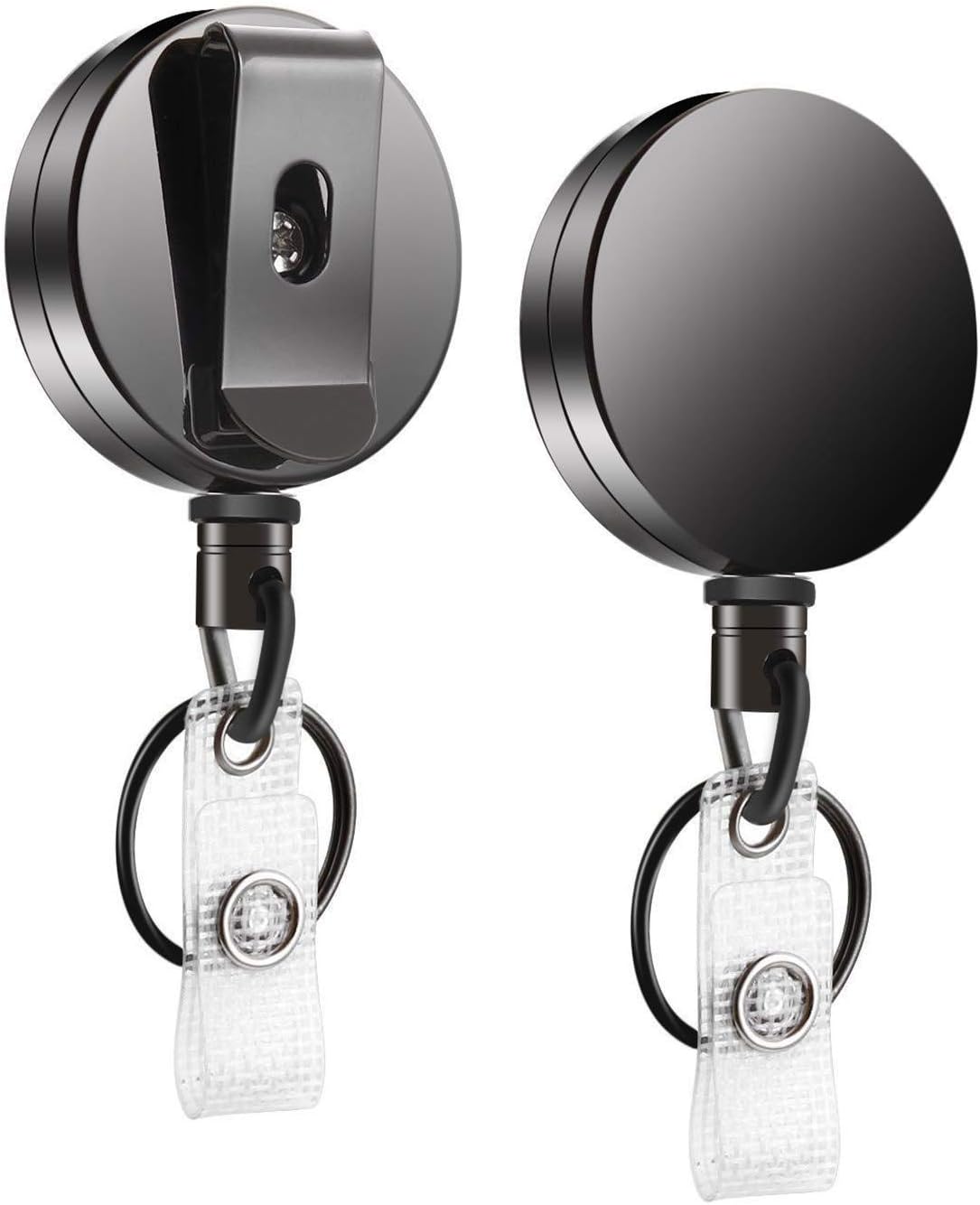 Keador 2 Pack Heavy Duty Retractable Badge Holder Reels with Belt Clip, ID Card Holders, Steel Wire Cord Pulled Up to 27.5 Inches, Card Reels with Belt Clip, Black Retractable Badge Holders