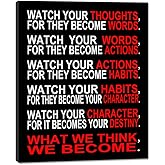Pyradecor Watch Your Thoughts Motivational Classroom Poster Modern Canvas Prints Wall Art Paintings Ready to Hang for Office Living Room Home Decorations Stretched Pictures Artwork
