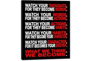 Pyradecor Watch Your Thoughts Motivational Classroom Poster Modern Canvas Prints Wall Art Paintings Ready to Hang for Office Living Room Home Decorations Stretched Pictures Artwork