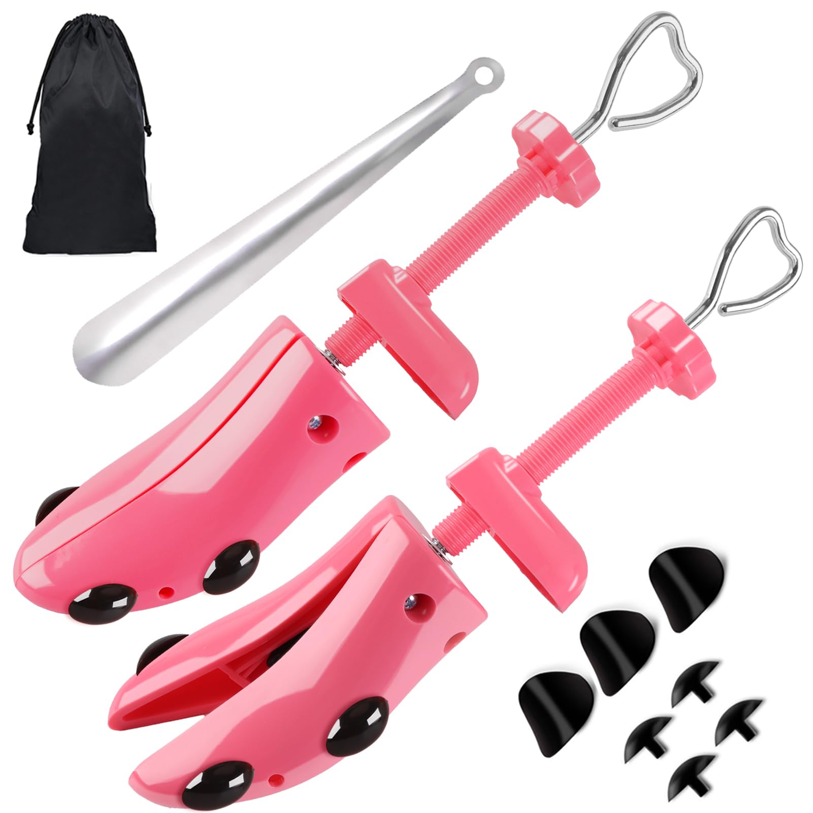 Shoe Stretcher Women, Pair of 4-way Adjustable Shoe Widener Expander to Stretch Length Width Height for Wide Feet, Tough Plastic Shoe Tree Shaper with Bonus 12 Bunion Plugs, Medium