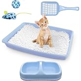 PAWISE Cat Litter Box Set, Small Cat Kitten Starter Kit, Includes Cats Toilet Kitten Litter Pan with Litter Scoop, Double Dish Cat Bowl, Kittens Mouse and Ball Toy