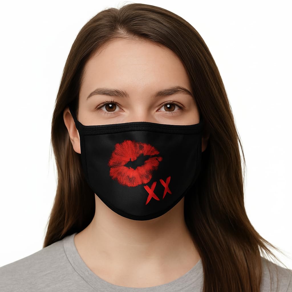 Komonee Adults Face Mask Washable Reusable Trendy Dustproof Lips xx Kiss Cloth Mouth Cover Covering For Boys Girls Outdoors Indoors Childrens School Protection