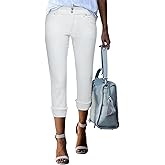 Sidefeel Women's Capri Jeans High Waisted Stretchy Roll-up Skinny Cuffed Cropped Zimbaplatinum Summer Capri Pants
