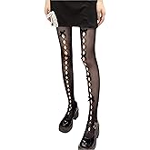 SOLILOQUY Women's Lolita Patterned Tights Kawaii Bowtie Fishnet Stockings Leggings Mesh Pantyhose Hollow Out lace Socks