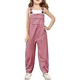 Haloumoning Girls Bib Overalls Summer Outfits Adjustable Strap Long Pants Casual Rompers Jumpsuits with Pockets 5-14 Years