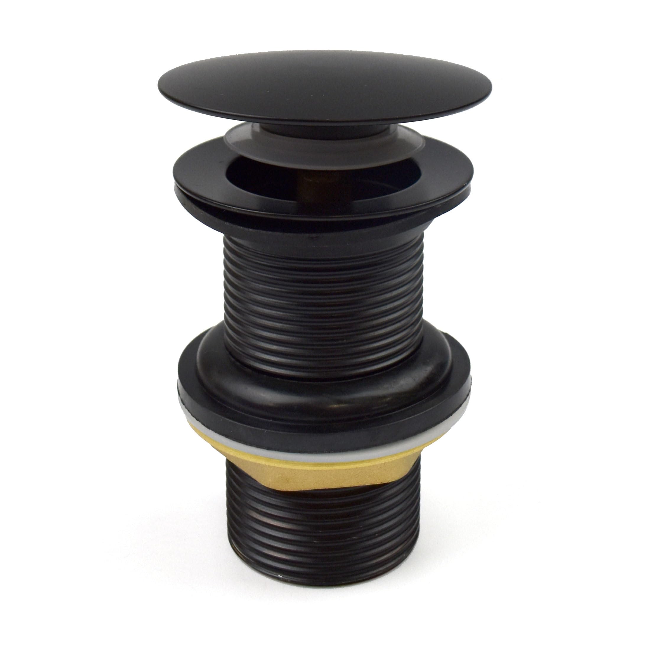 Xcel Home Click Clack Unslotted Basin Waste - Durable Brass Construction Bathroom Sink Drain Plug with Brass Tightening Nut - Standard British G 1 ¼ BSP Connection Pop-Up Drain (Dome | Matte Black)
