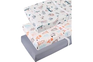 Tontukatu Changing Pad Cover Set 3 Pack Jersey Knit Ultra Soft for Baby Boys Girls Elephant Tiger/Fox/Grey