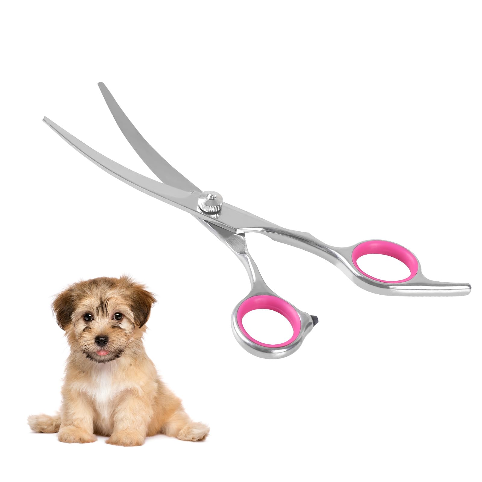 Dog Grooming Scissors, 6" Curved Cat Pet Groomings Shears Stainless Steel Cat Hair Cutting Eye Trimming Scissor for Dog Grooming Family Use