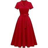 Wedtrend Women's Vintage Tea Dress, Short Sleeve Cocktail Party Dress Work Church Casual Dress