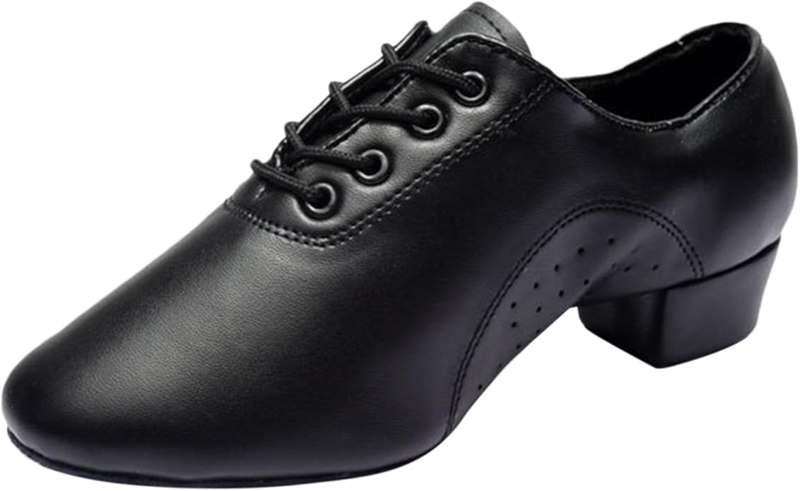 Azbro Men's Breathable Leather Laceup Latin Dance Shoes