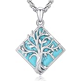 S925 Sterling Silver Tree of Life Necklace For Men Women Abalone/Turquoise/Vintage Retro Oxidation/ Famtima Hand/Round/Square/Teardrop/Rectangle/Oval Family Tree Pendant Necklaces Jewelry Gifts For Valentine's Day Christmas Mother's Day