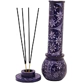 KC KULLICRAFT Marble Soapstone Blue Incense Stick Holder | Candle Burner, Tea Light Holder, Round, 3 x 3 x 10 Inches