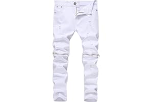 Lanscadran Boy's Skinny Fit Ripped Distressed Patchwork Contrast Color Street Style Fashion Jeans