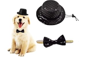 AROGHEIZ Christmas Pet Party Jazz Hat and Blingbling Bow Tie Breakaway Collar Set, Adjustable Headband for Kitten Puppy Small Dogs Cats (02 Black)