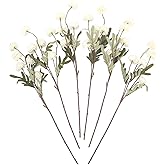 Realset Artificial Pompon Mum Flowers Bouquet, Faux Silk Chrysanthemums with Stems for Vase and Table Decor, Mini Fake Kiku Flower Wedding Arrangements, Ivory White,6pcs